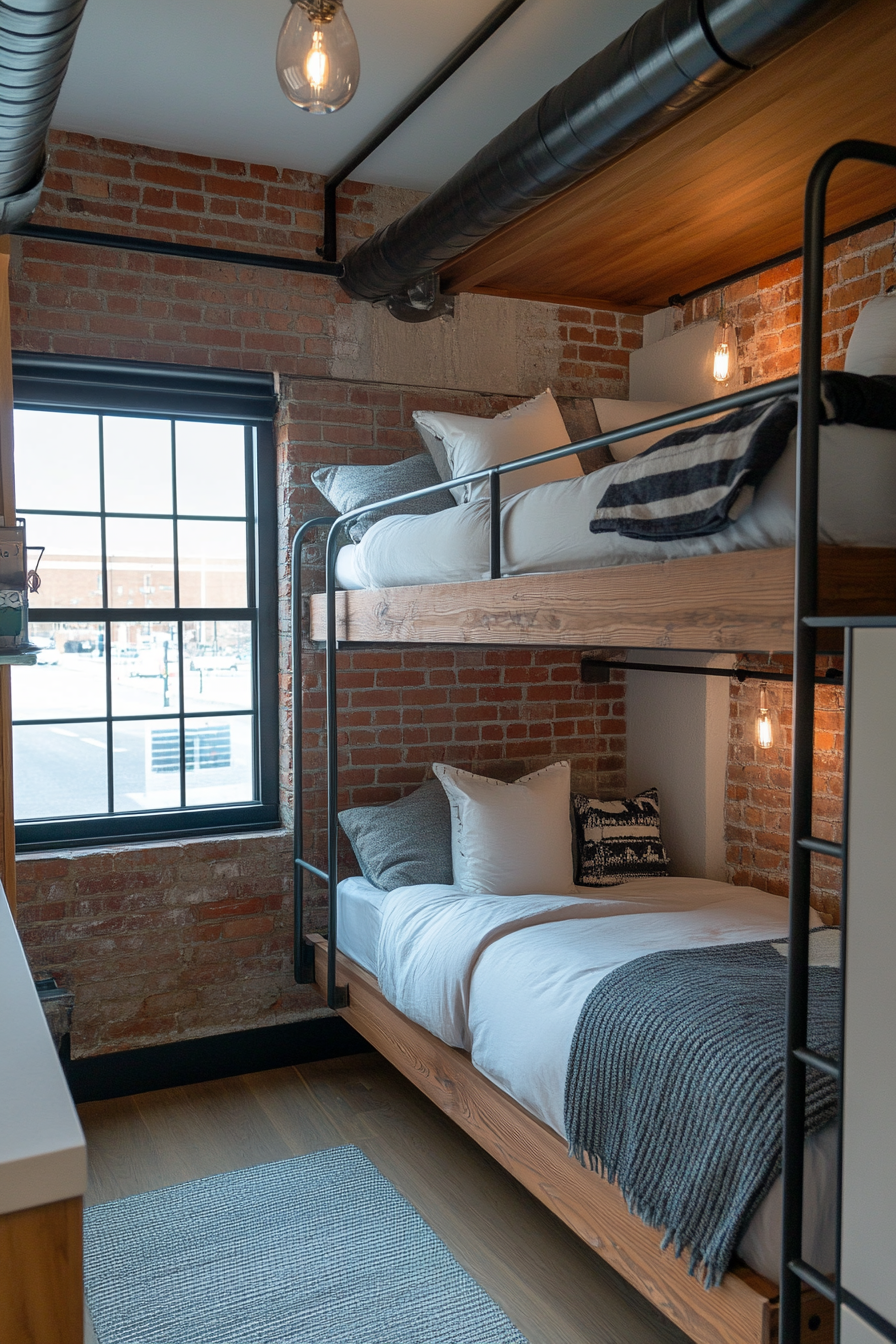 Detail of industrial bunk bed fixtures