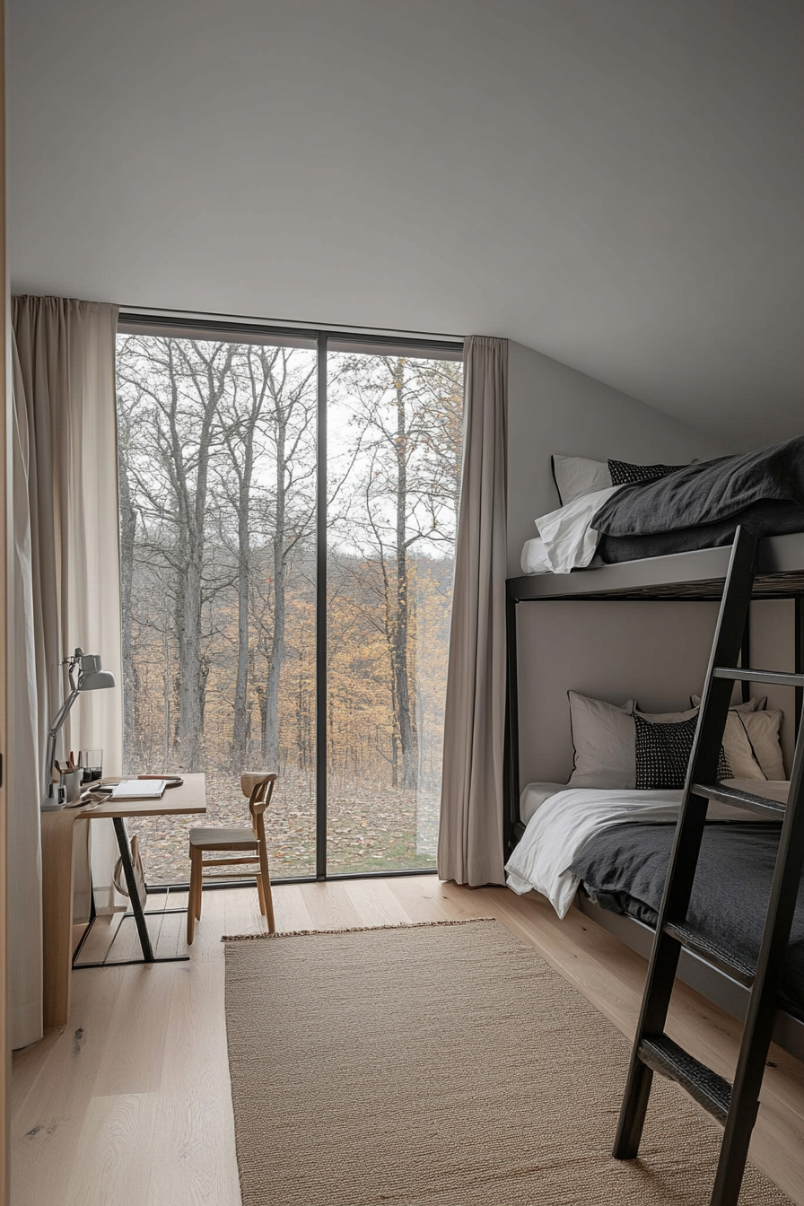 Minimalist bunk room in black and white