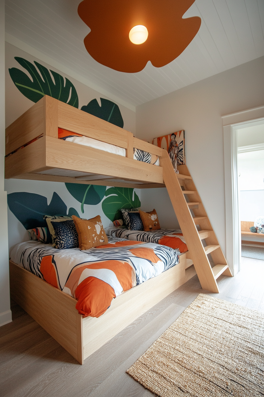 Playful bunk room featuring bright murals