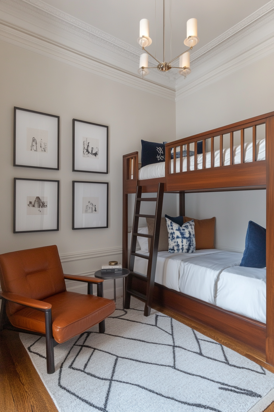 Luxurious bunk room featuring plush bedding and elegant touches