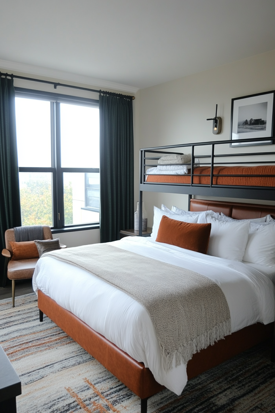 Another view of a bunk room with elegant, plush decor