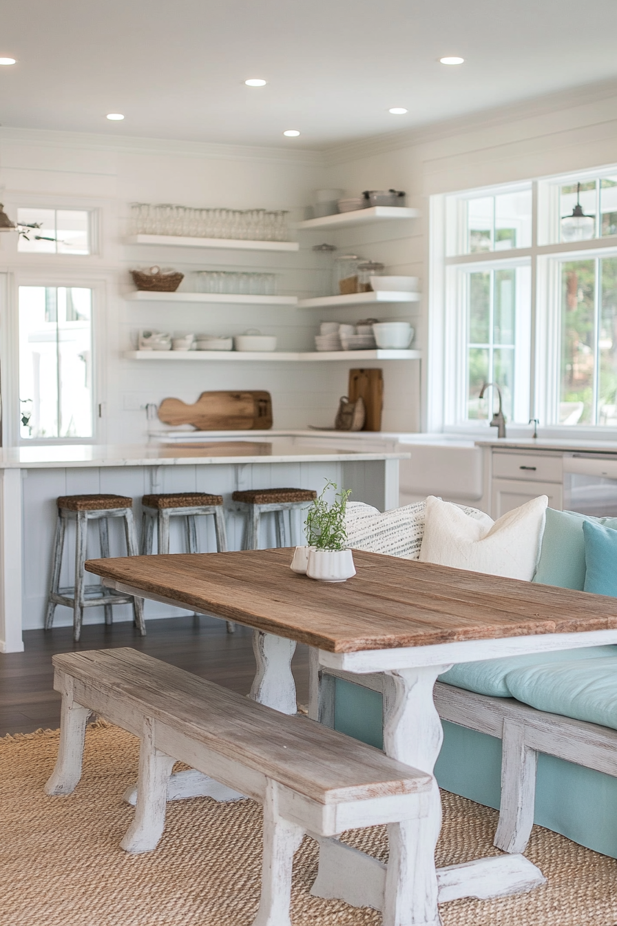Weathered wood accents with beachy hues
