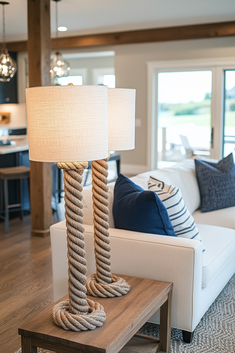Alternate view of nautical-inspired lamps with rope details