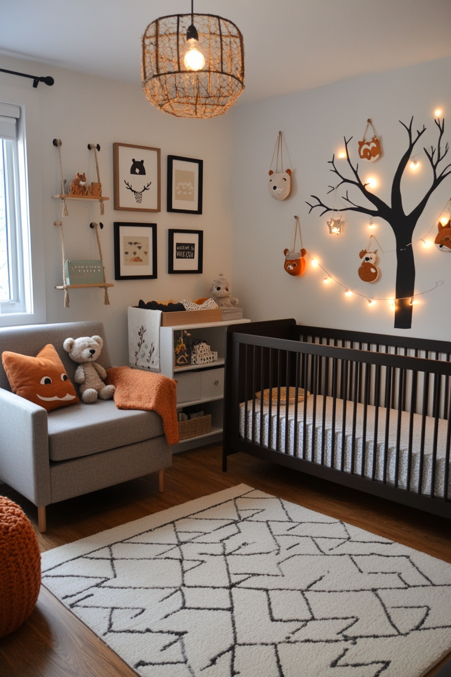 Cozy woodland nursery with forest friends