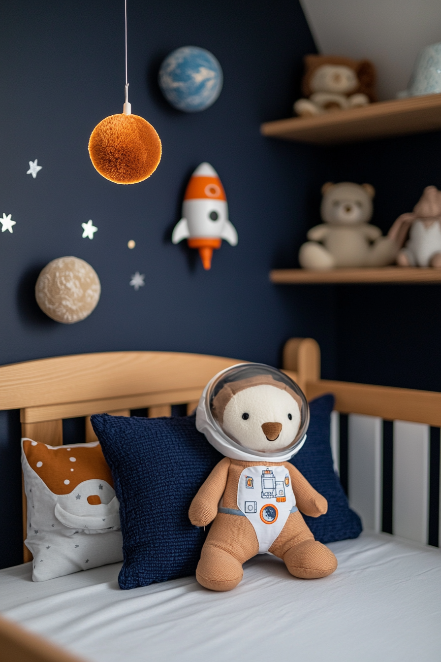 Futuristic nursery with rocket and planet decor