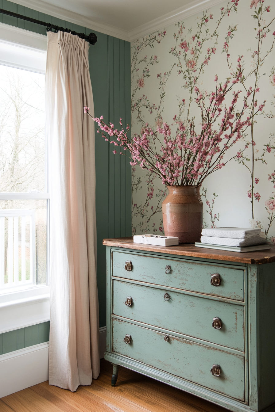 Delicate floral details in a vintage nursery