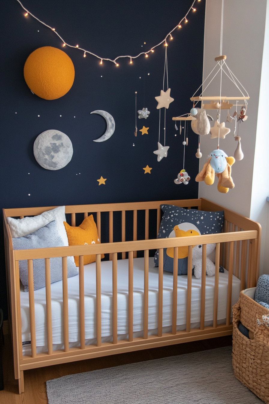 Galaxy-themed nursery close-up details