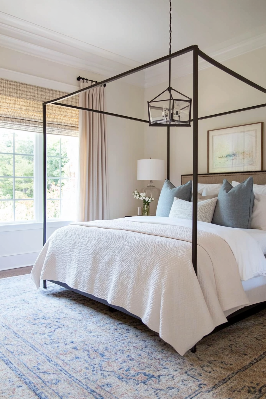 Grey bedroom with blush pink detail