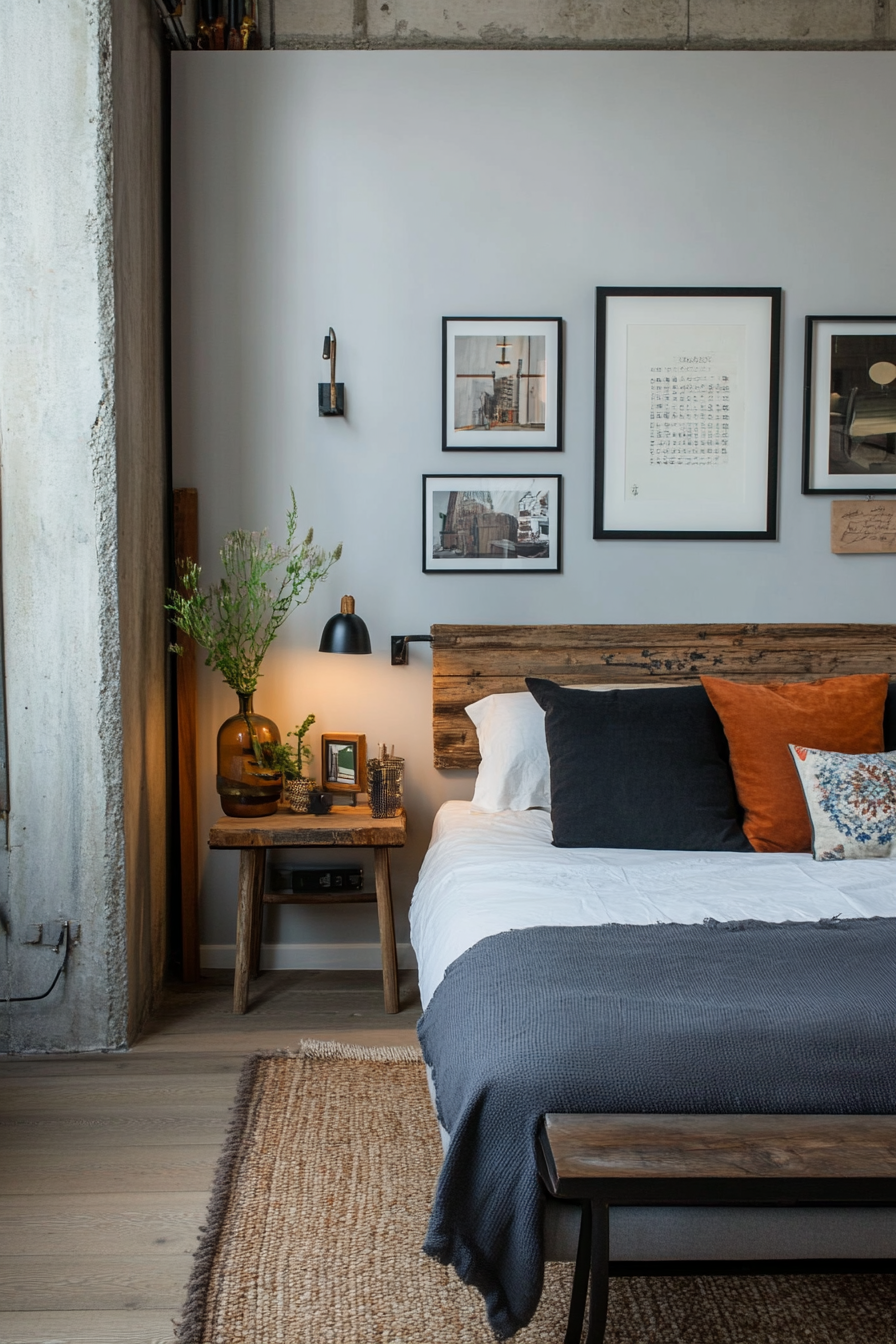 Industrial grey bedroom detail