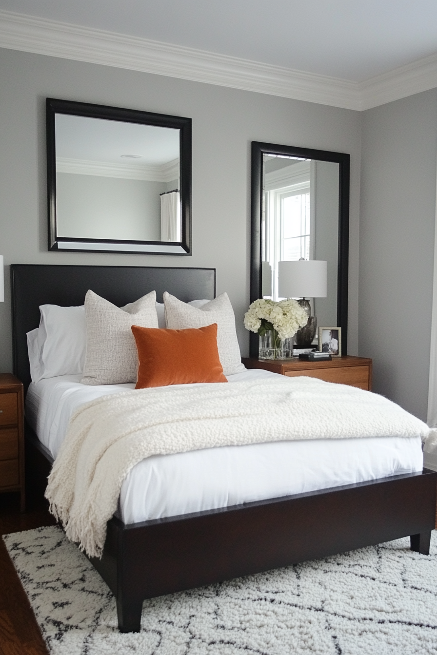 Grey walls with oversized mirrors design concept
