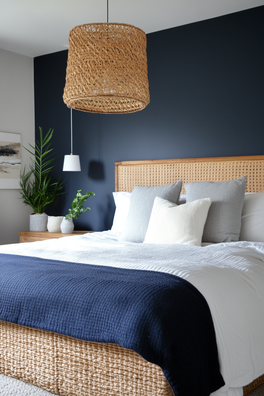 Grey and navy blue bedroom detail