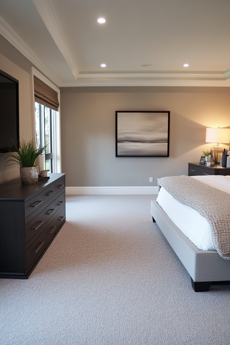 Minimalist grey bedroom detail with clean lines