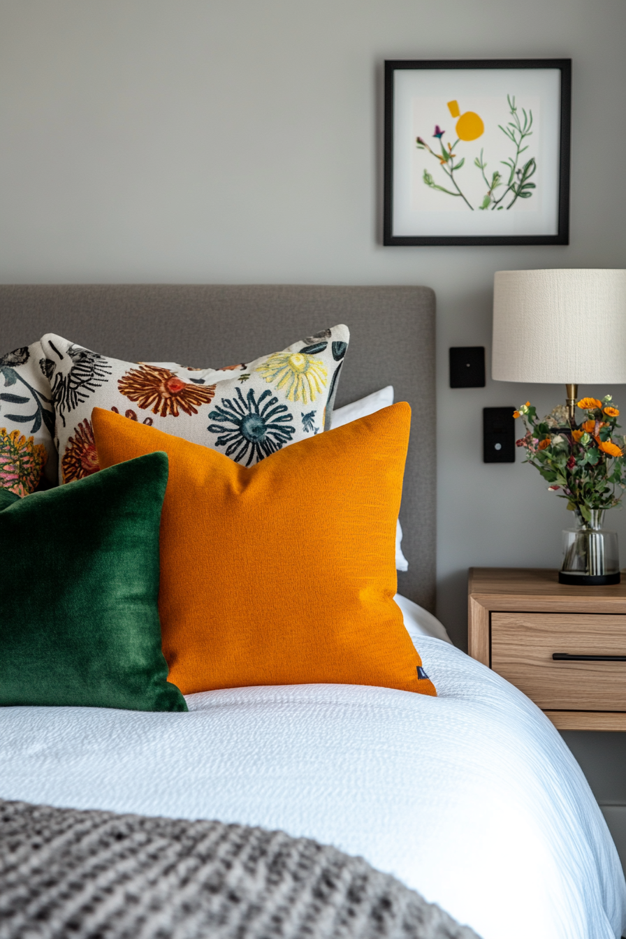 Soft grey walls with bold accents design concept