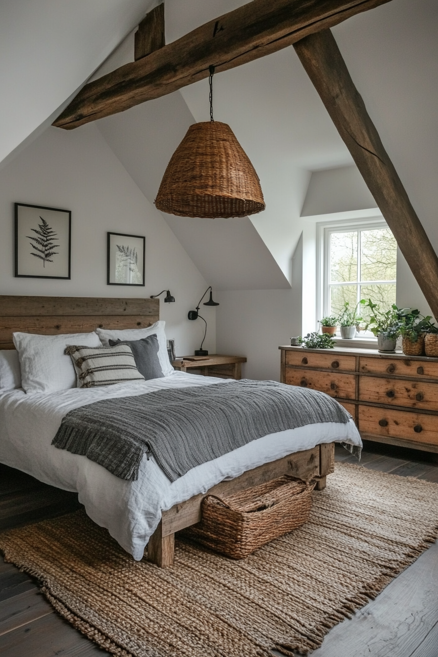 Rustic grey bedroom with reclaimed wood detail