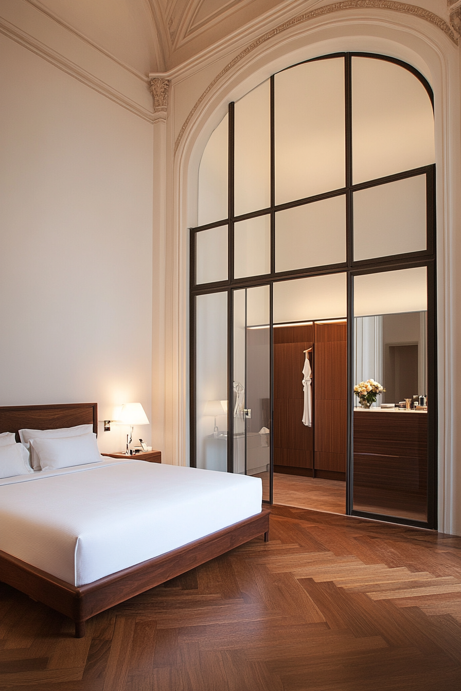 [Glass partitions for an open dressing area]