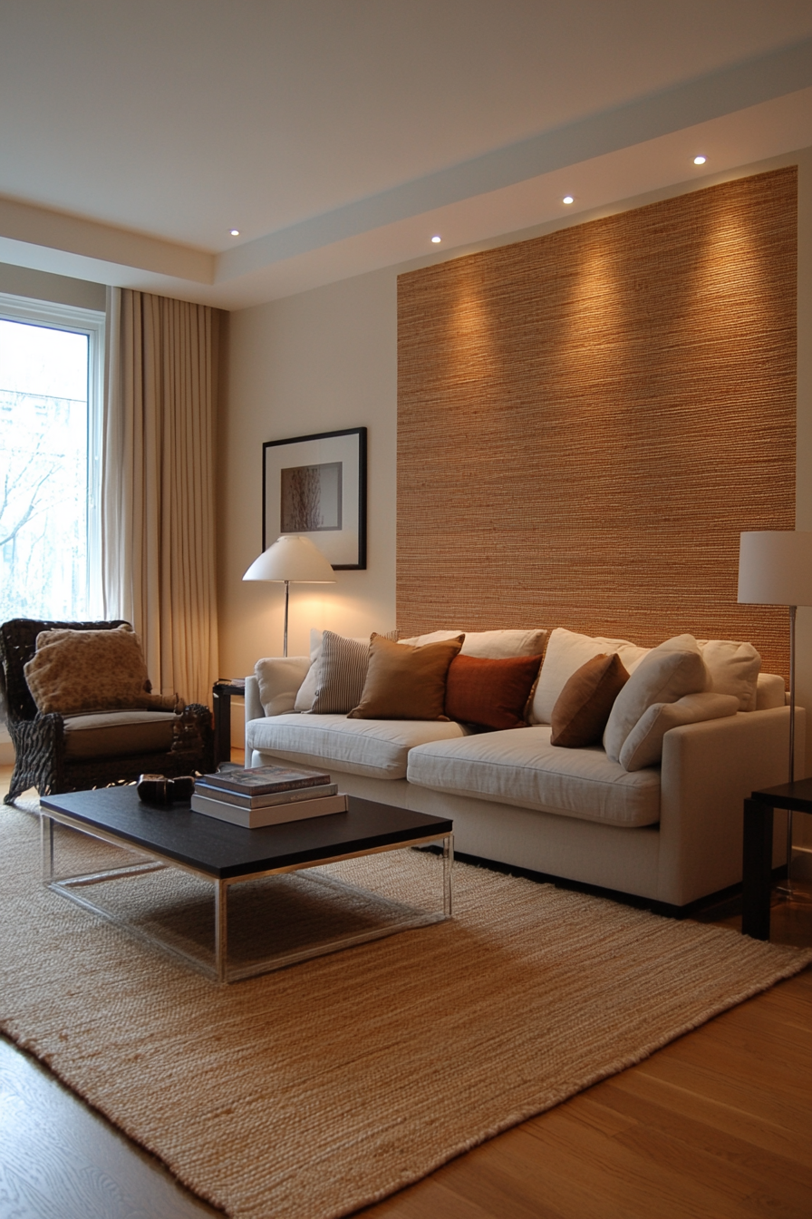 Woven fabric panels accent wall
