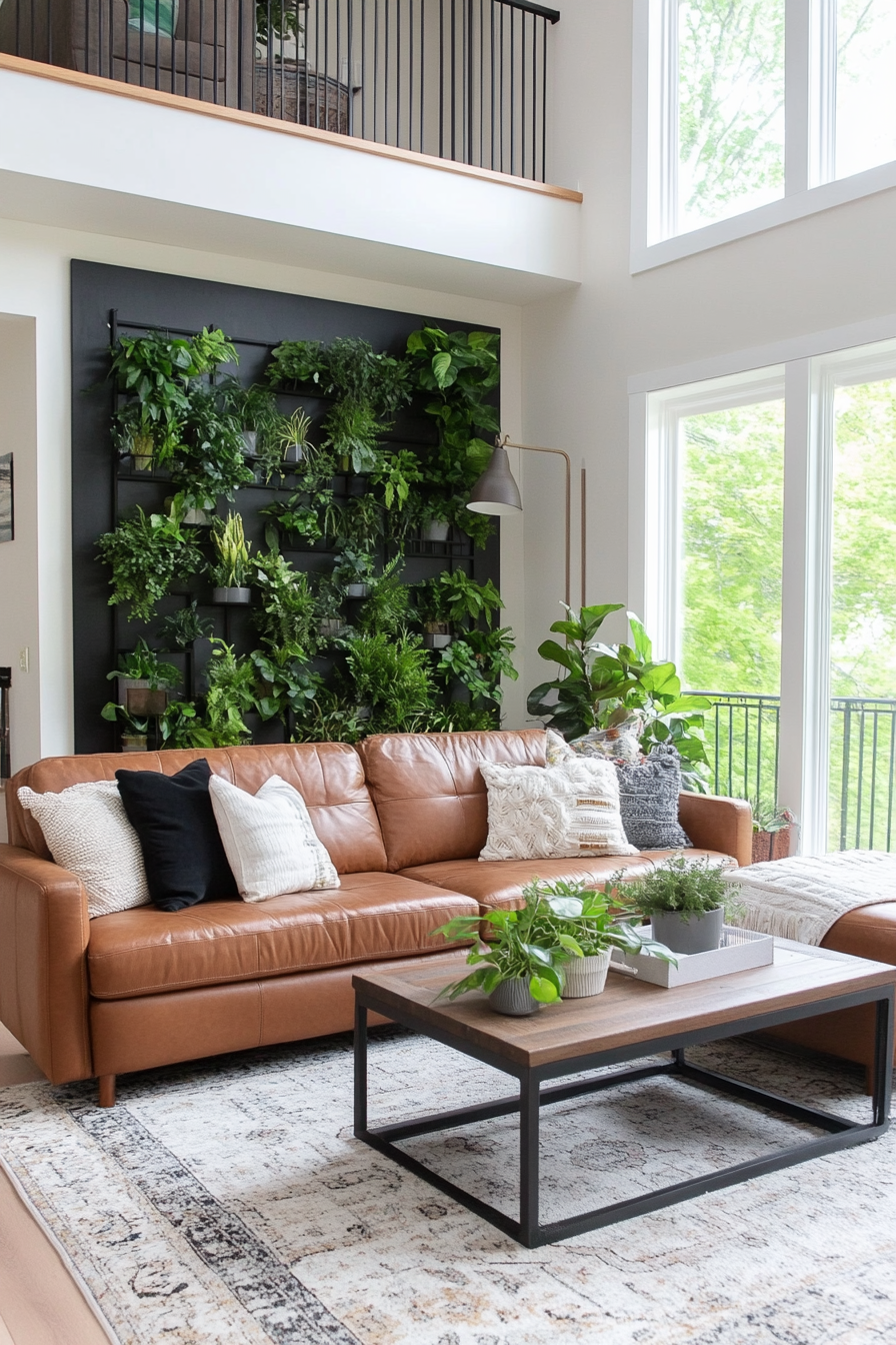 Close-up of hanging plants in a vertical garden