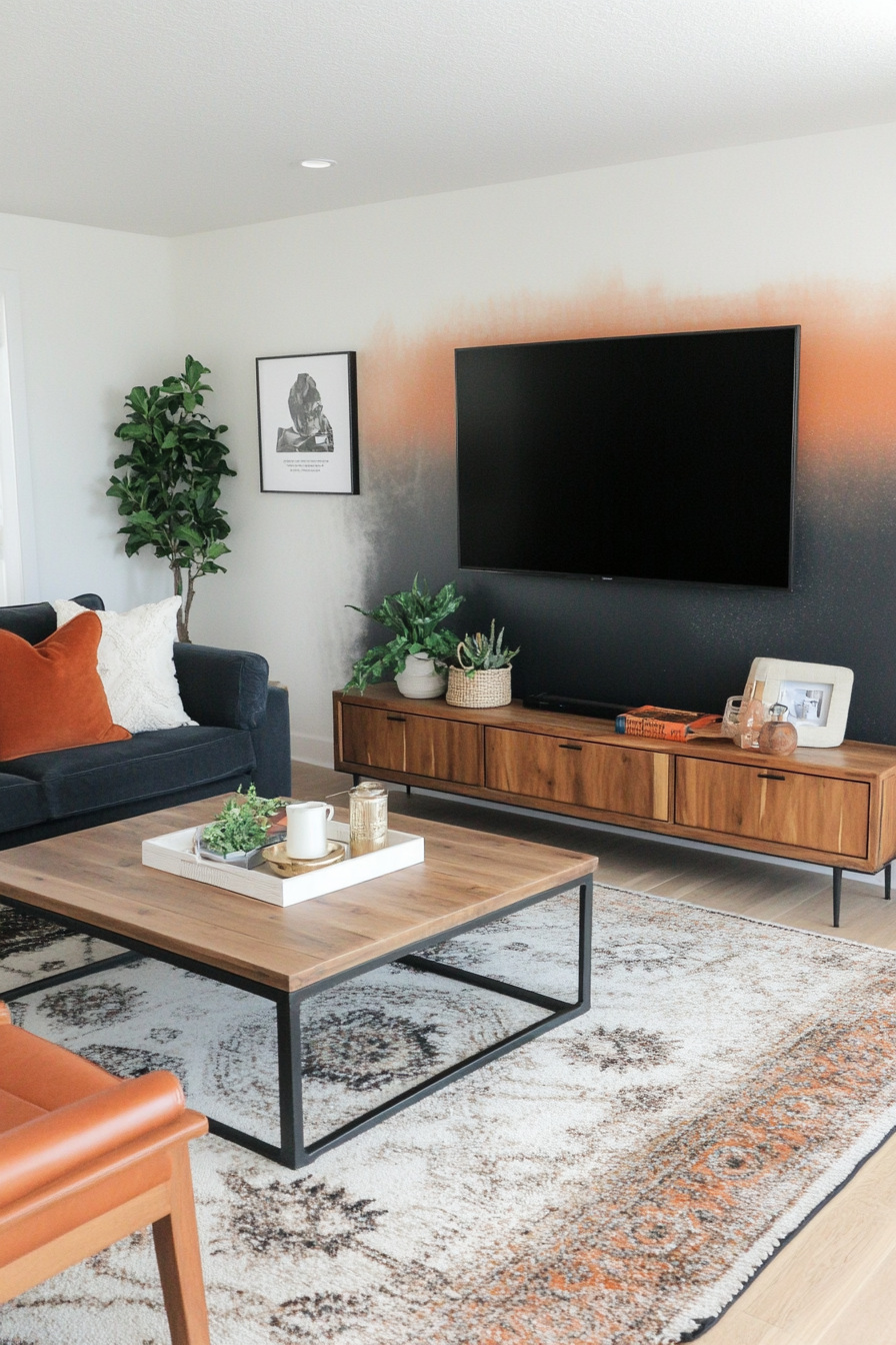Ombre painted gradient accent wall