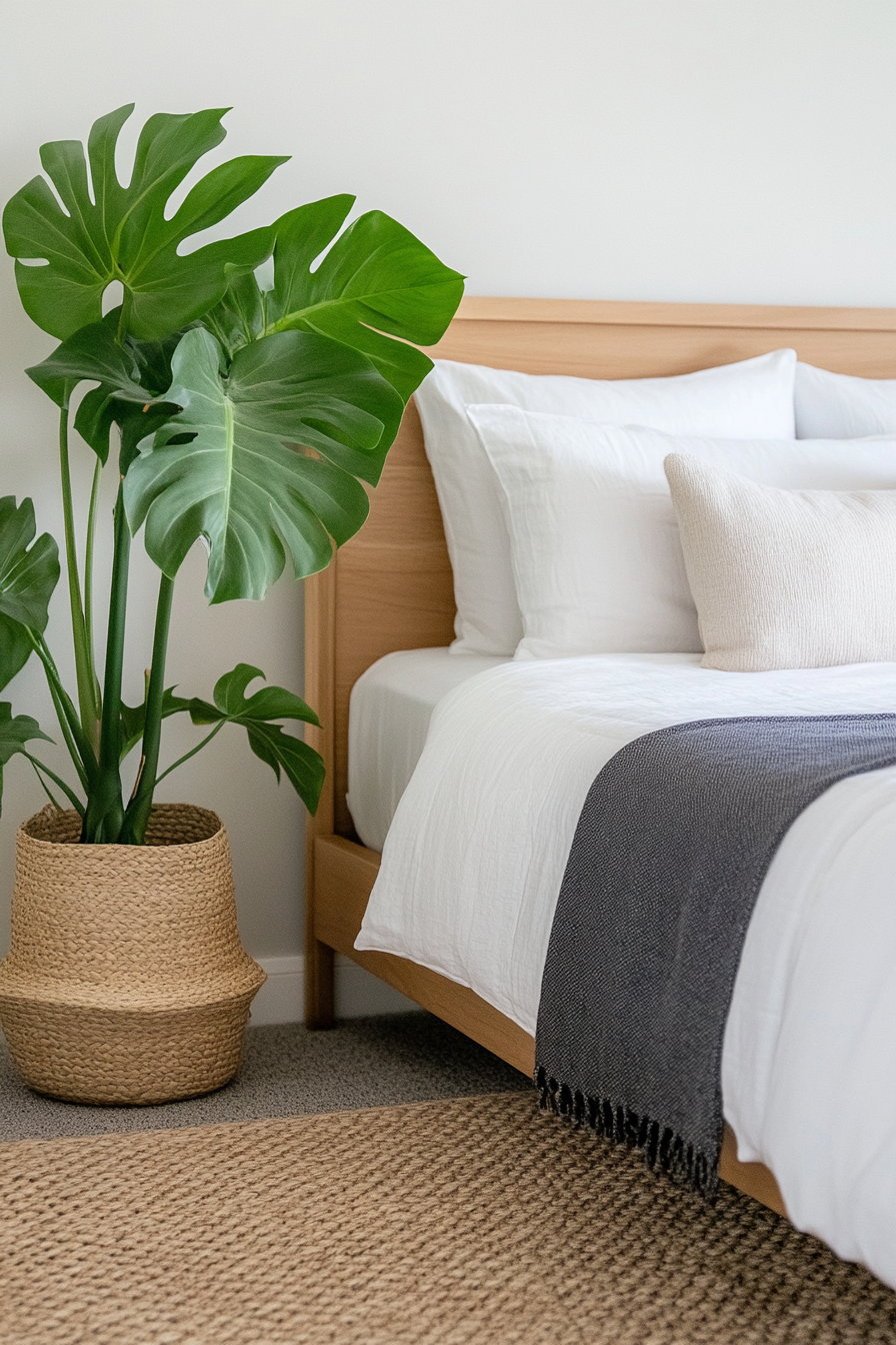 Close-up of a minimalist planter with greenery
