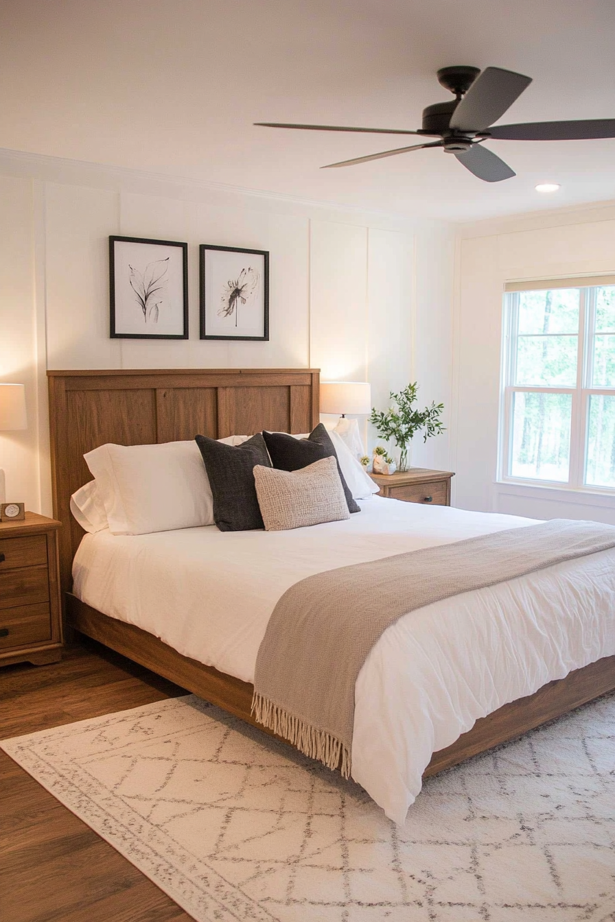 Bedroom with multiple soft lighting sources