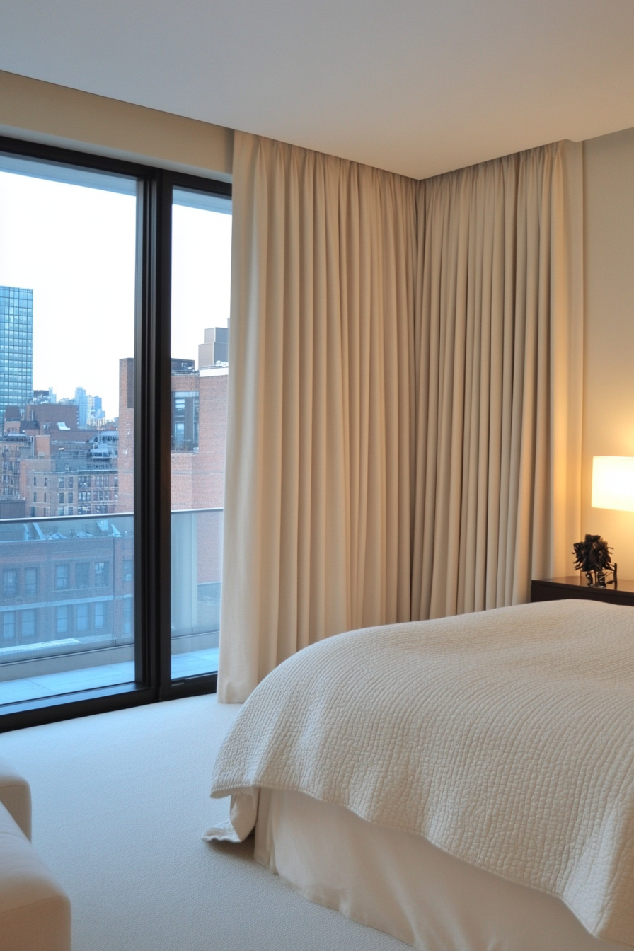 Minimalist room with tall, elegant curtains