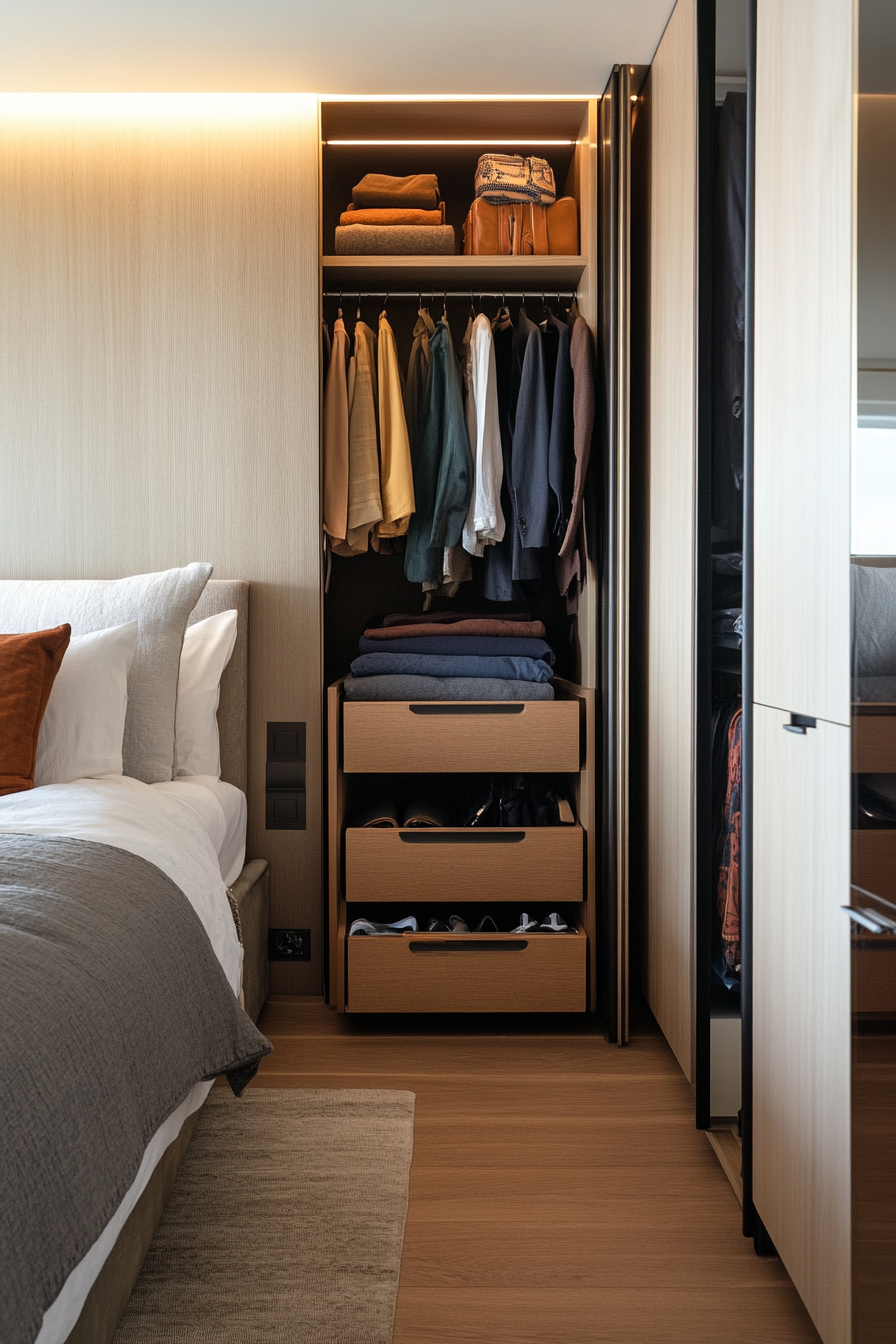 Close-up of concealed storage detailing