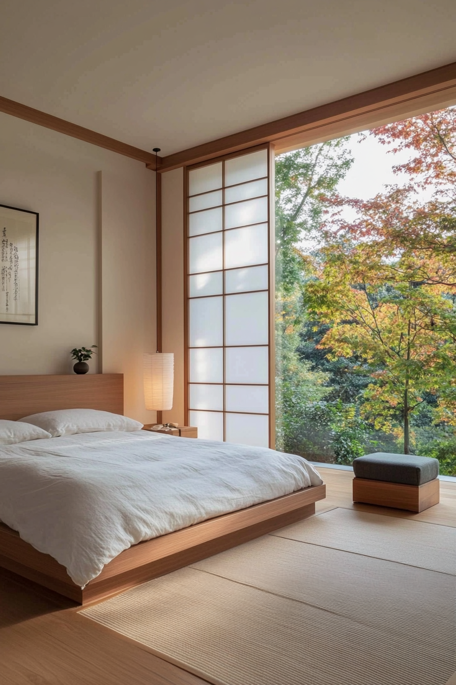 Minimalist bedroom with tatami mat floor design