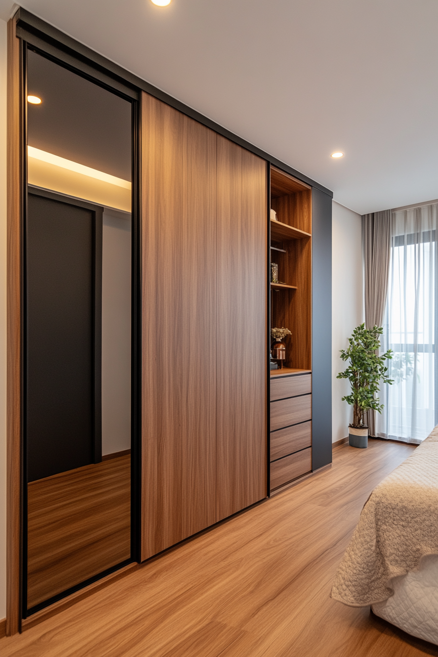Bedroom wardrobe with sleek sliding doors