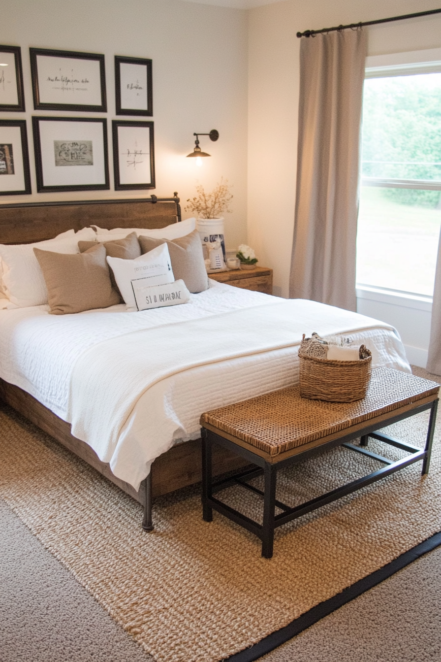 Galvanized metal decor paired with burlap curtains