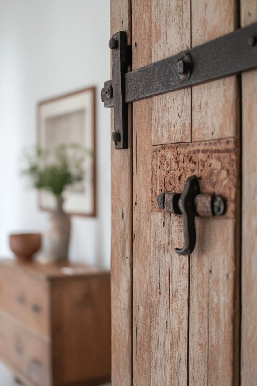 Detailed hardware of a barn door closet