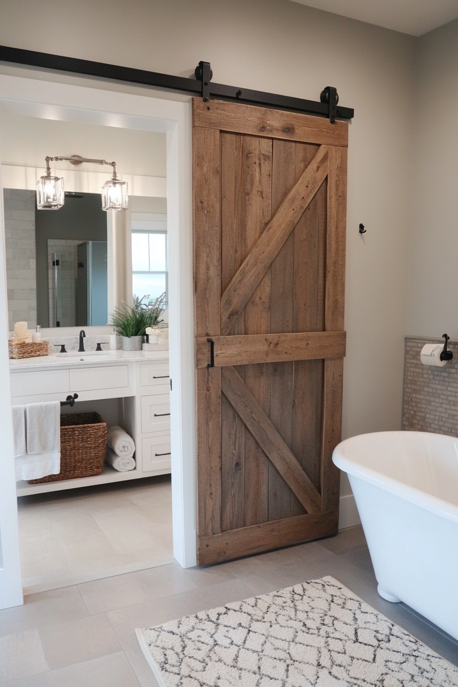 Barn-style sliding door with reclaimed wood