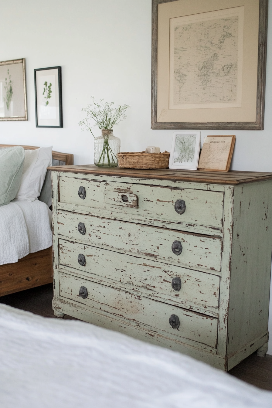 Detailed view of vintage sage accent pieces