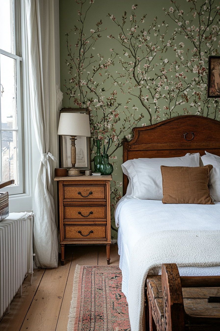 Detailed look at sage floral wallpaper pattern