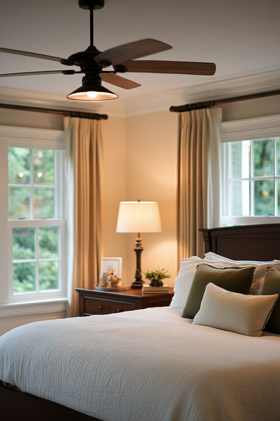 Farmhouse lighting with sage green lampshades