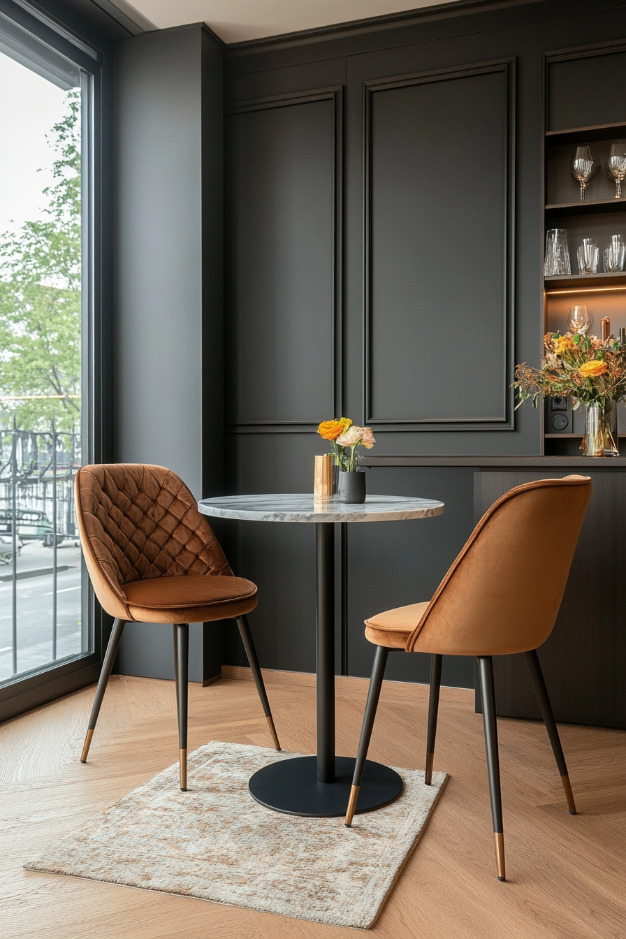 Small office with luxe materials