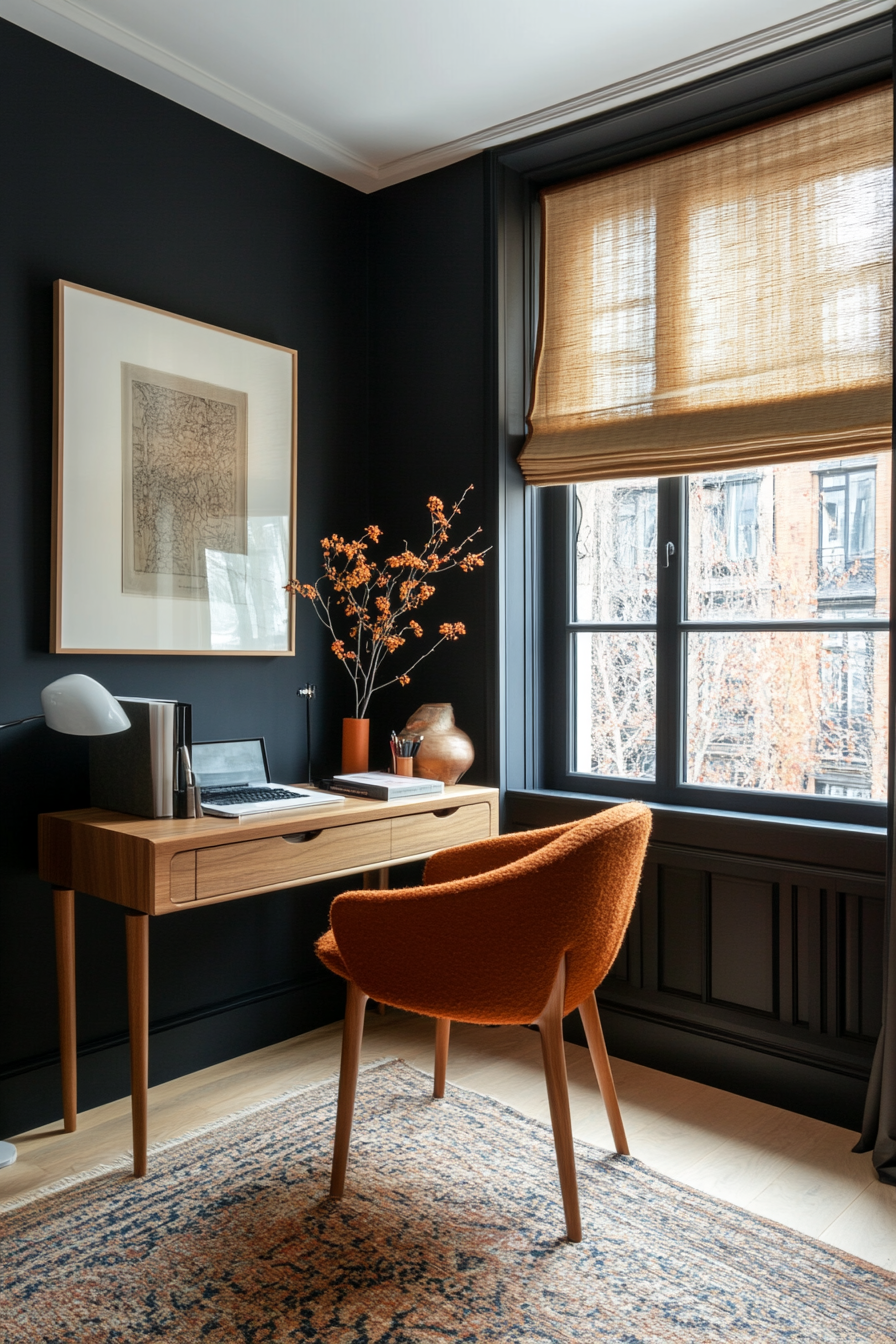 Moody color palette in a small office