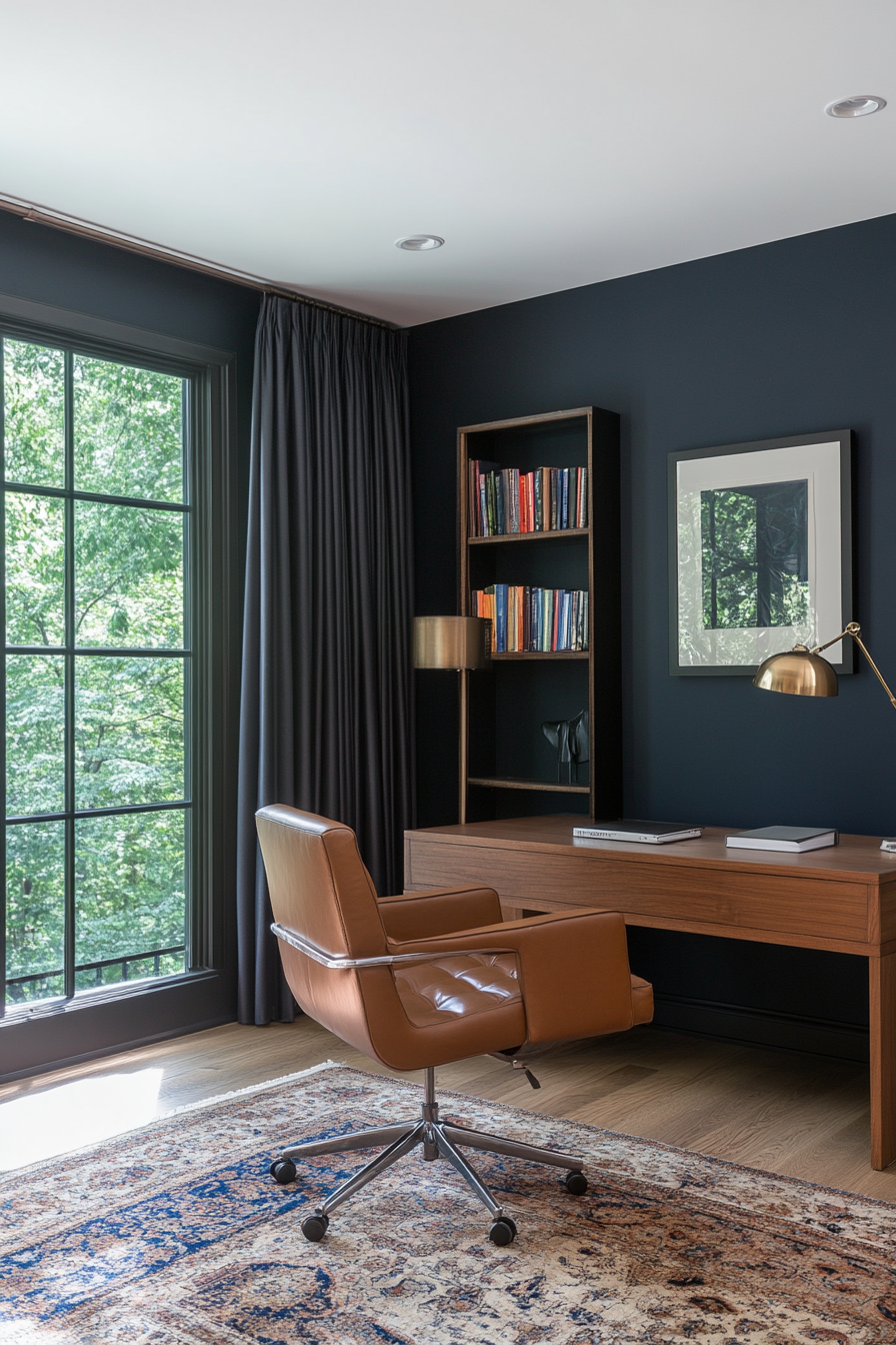 Emerald wall and leather office chair