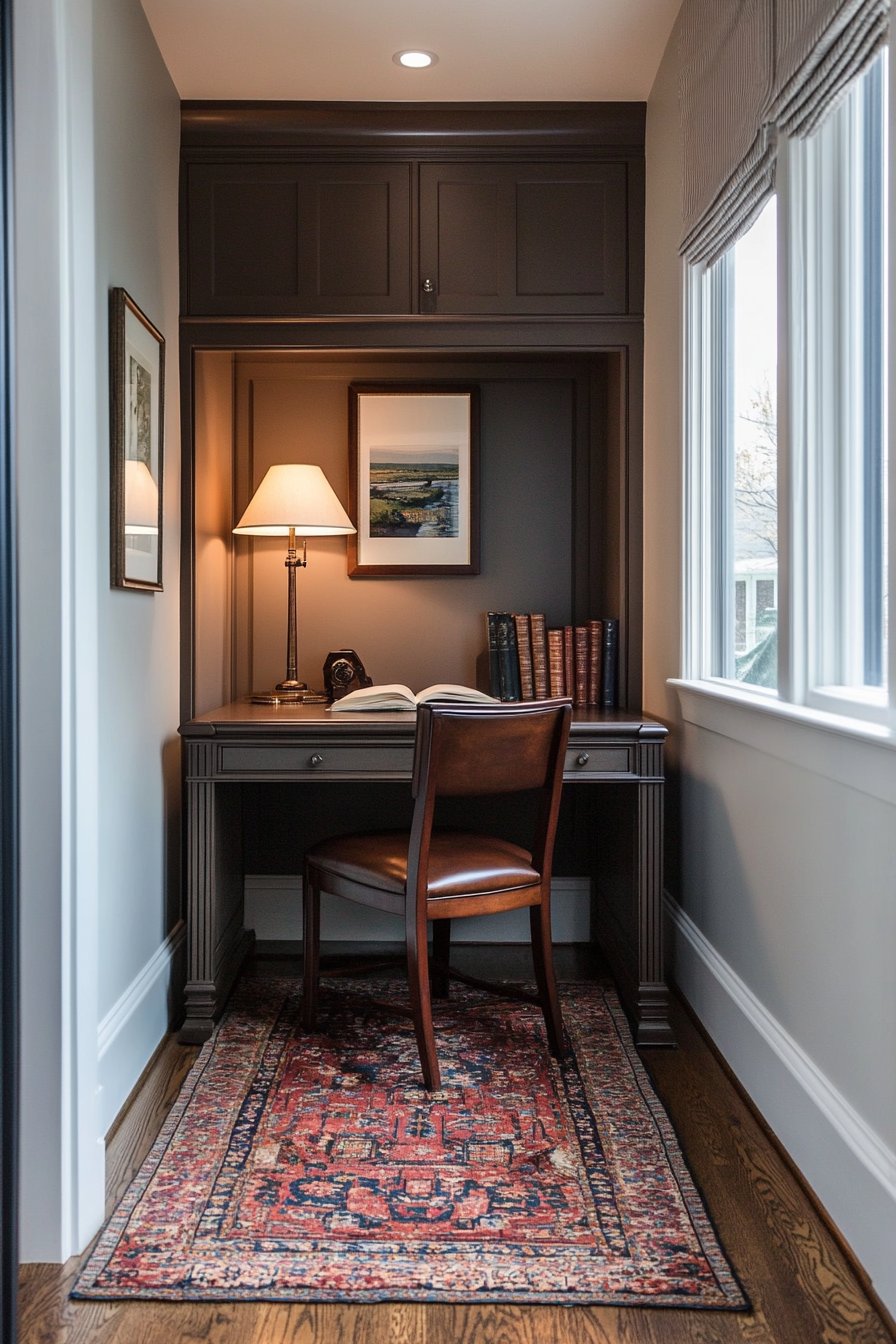 Vintage desk in a dark alcove