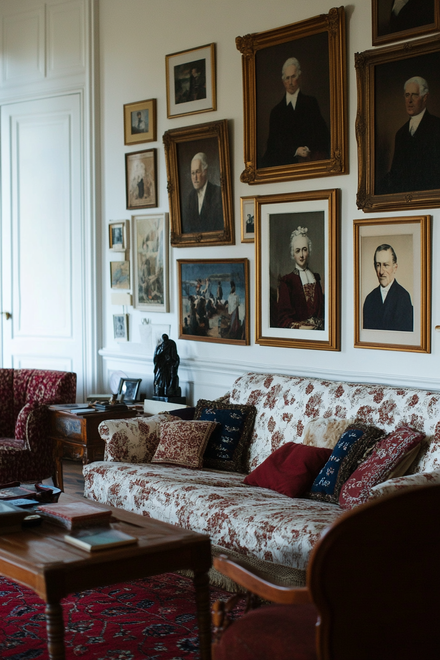 Gallery wall of vintage portraits