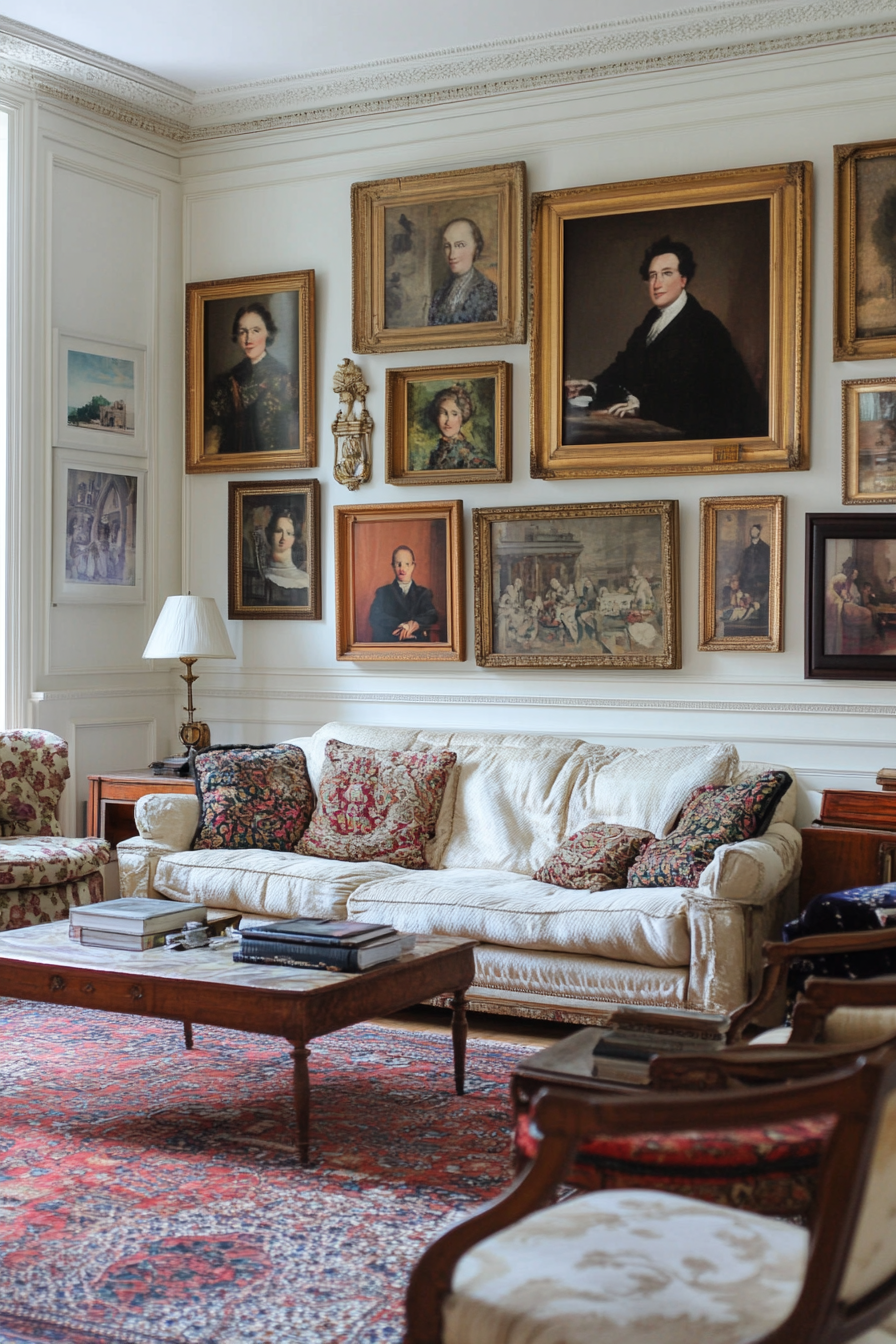 Gallery wall of vintage portraits