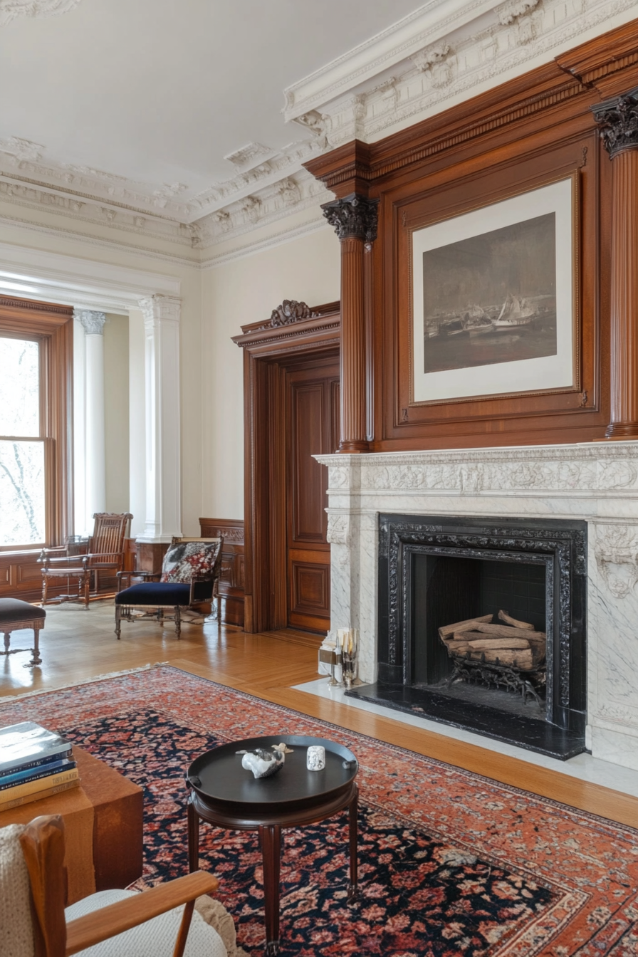 Antique marble fireplace in Victorian style