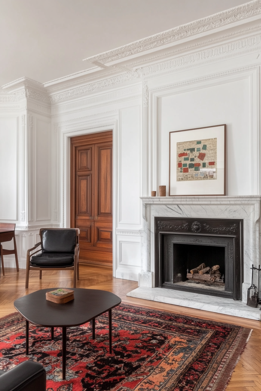 Antique marble fireplace in Victorian style