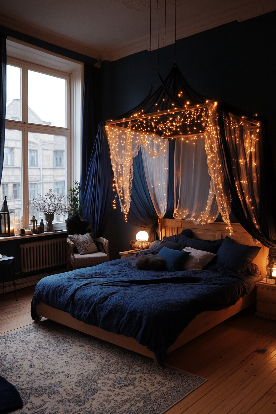 Moonlit canopy with fairy light drapes