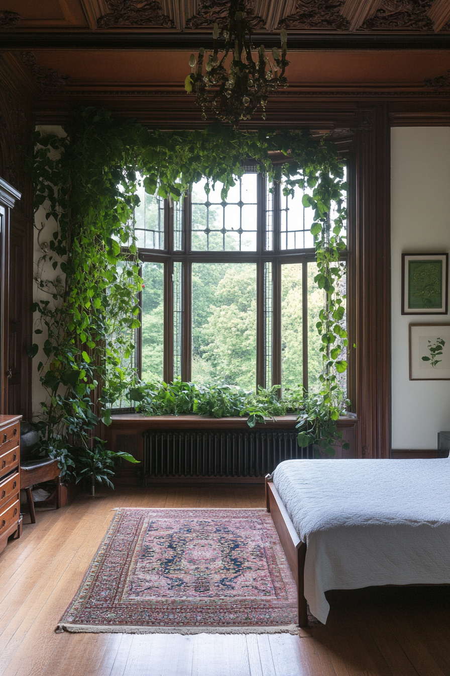 Overgrown ivy hanging from the ceiling