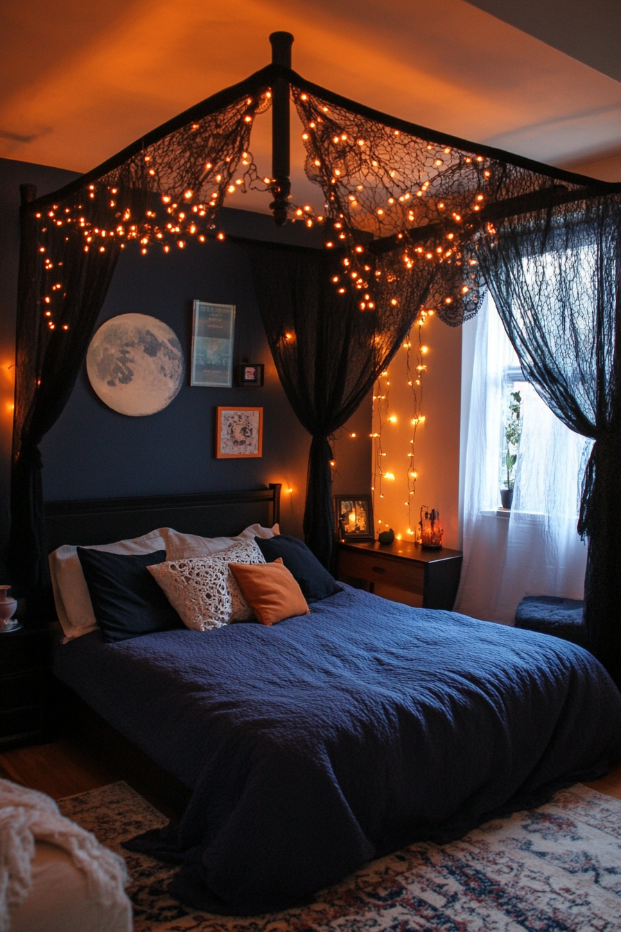 Moonlit canopy with fairy light drapes